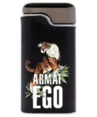 Ego Tigre: Frasco de perfume masculino Ego Tigre de Armaf, con un diseño robusto y elegante, adornado con un tigre en la parte delantera. La caja también muestra el tigre, simbolizando fuerza y audac