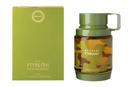 Armaf Odyssey Tyrant Special Edition 12 Odyssey tyrant special edition: Perfume con frasco ámbar y diseño de camuflaje, acompañado de caja verde con detalles militares.